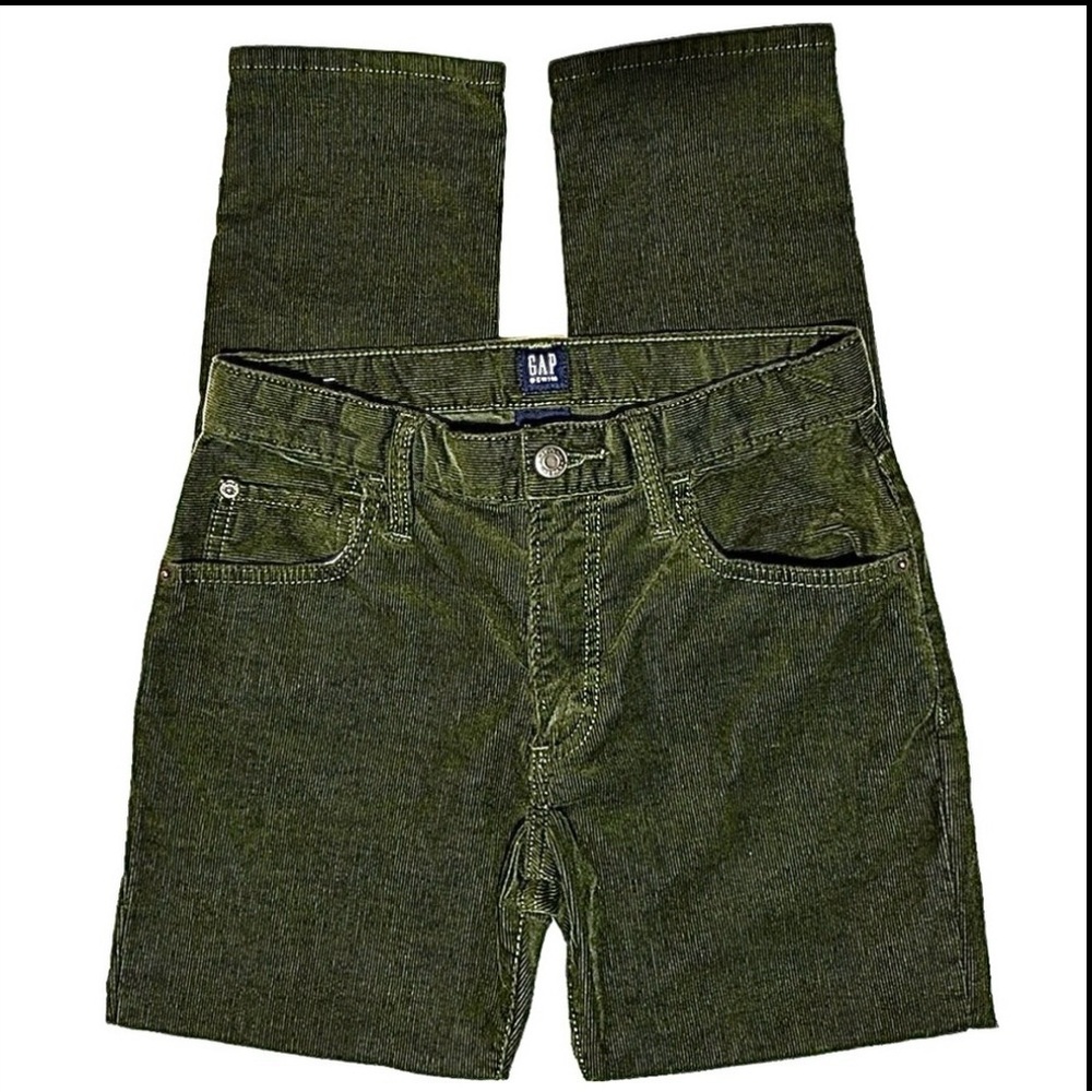 Boy’s Gap Cotton Corduroy Pants 12 Slim Taper Dark Army Green adjustable waist